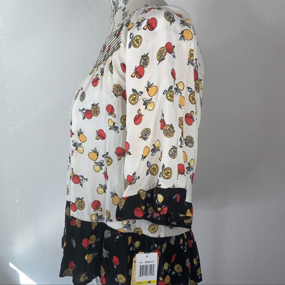 Democracy fruit print off the shoulder blouse smocked neck peasant boho top - Picture 5 of 8
